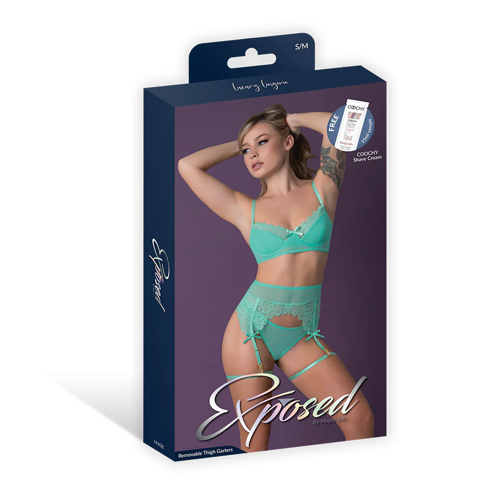 Magic Silk Caribbean Crush Demi Bra & Thong with Garter Set Aqua Glow