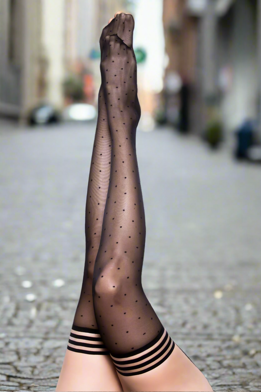 Ally: 1940s Polka Dot Flashback Thigh Highs. Petite to Plus Size