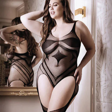 Fantasy Lingerie Sheer Impulsive Gartered Teddy Bodystocking Black