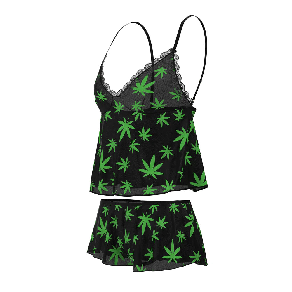 Magic Silk Hazy Dayz Cami & Short Set Pot Leaf