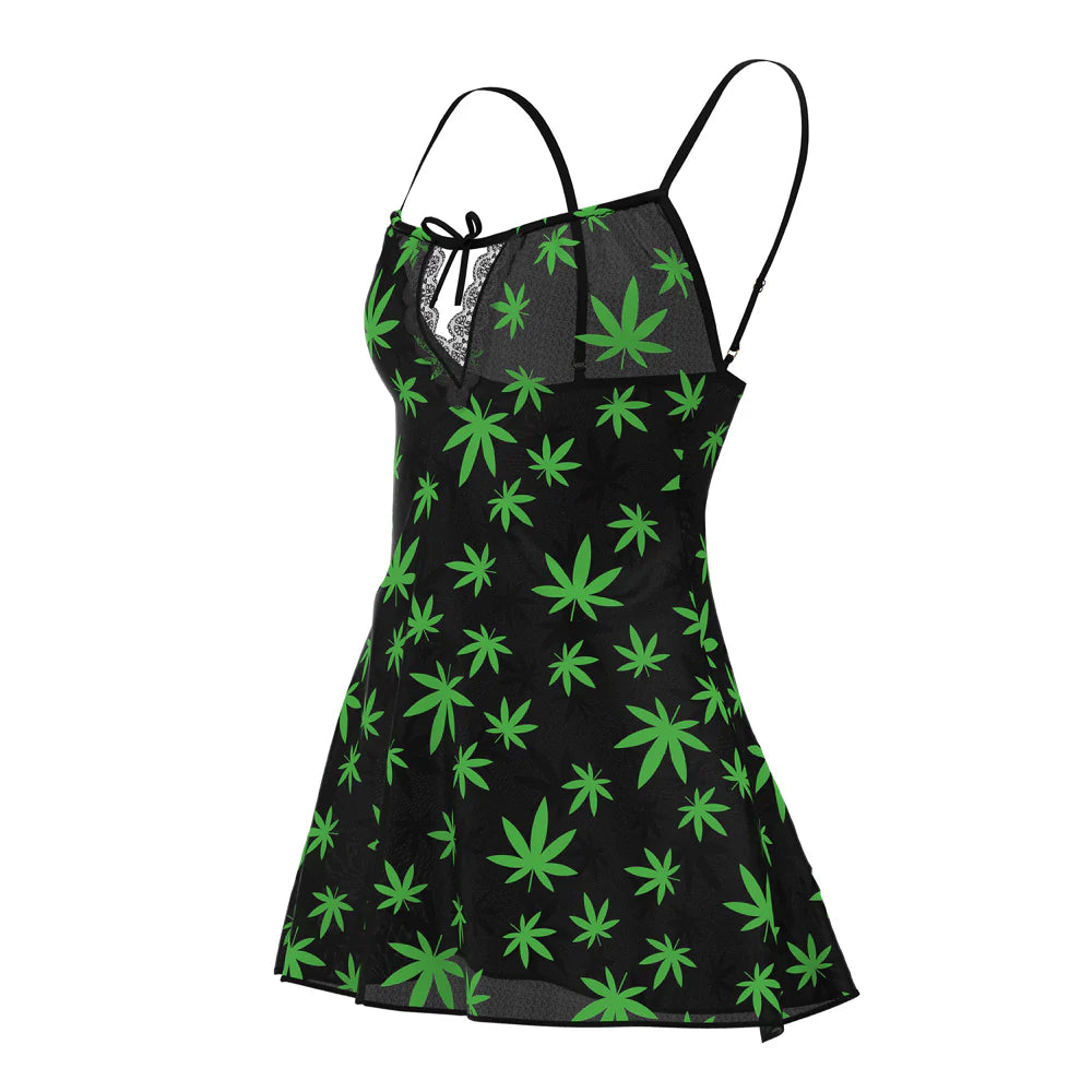 Magic Silk Hazy Dayz Dress & G-String Set Pot Leaf