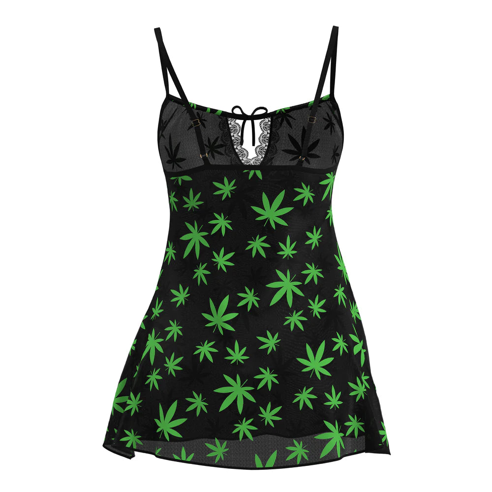 Magic Silk Hazy Dayz Dress & G-String Set Pot Leaf