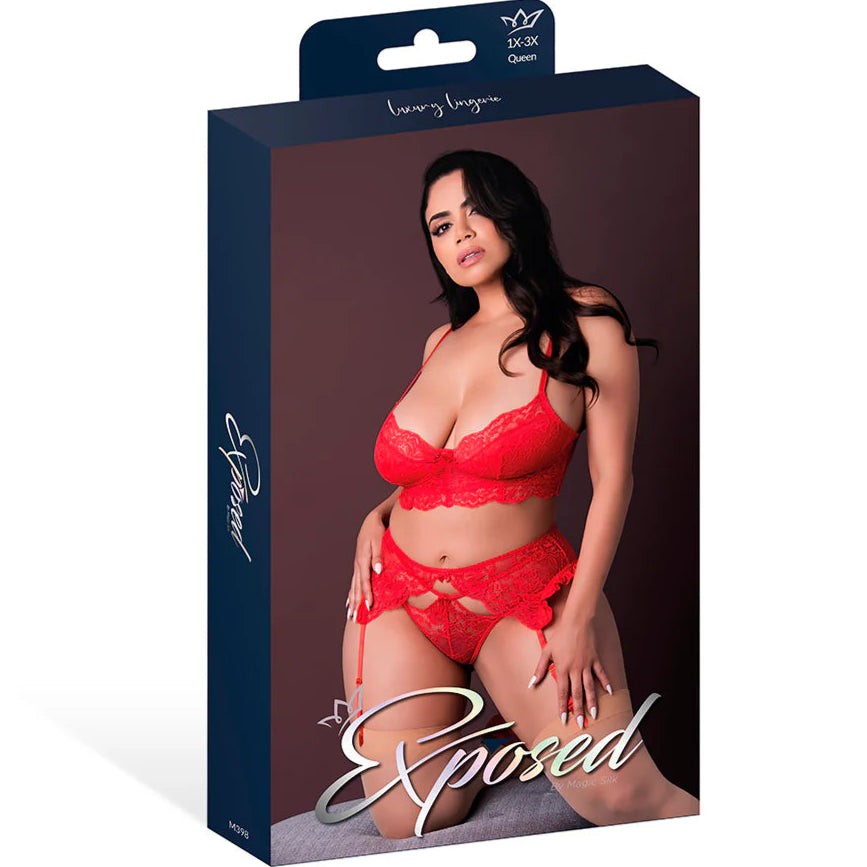 Magic Silk Sugar High Bra, Garter & Panty Set, Red Small to Queen