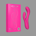 Pink Lovense device and packaging on a white background