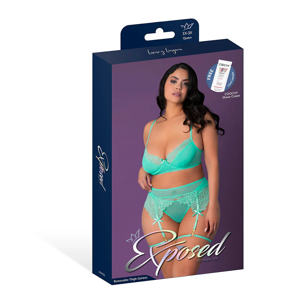 Magic Silk Caribbean Crush Demi Bra & Thong with Garter Set Aqua Glow