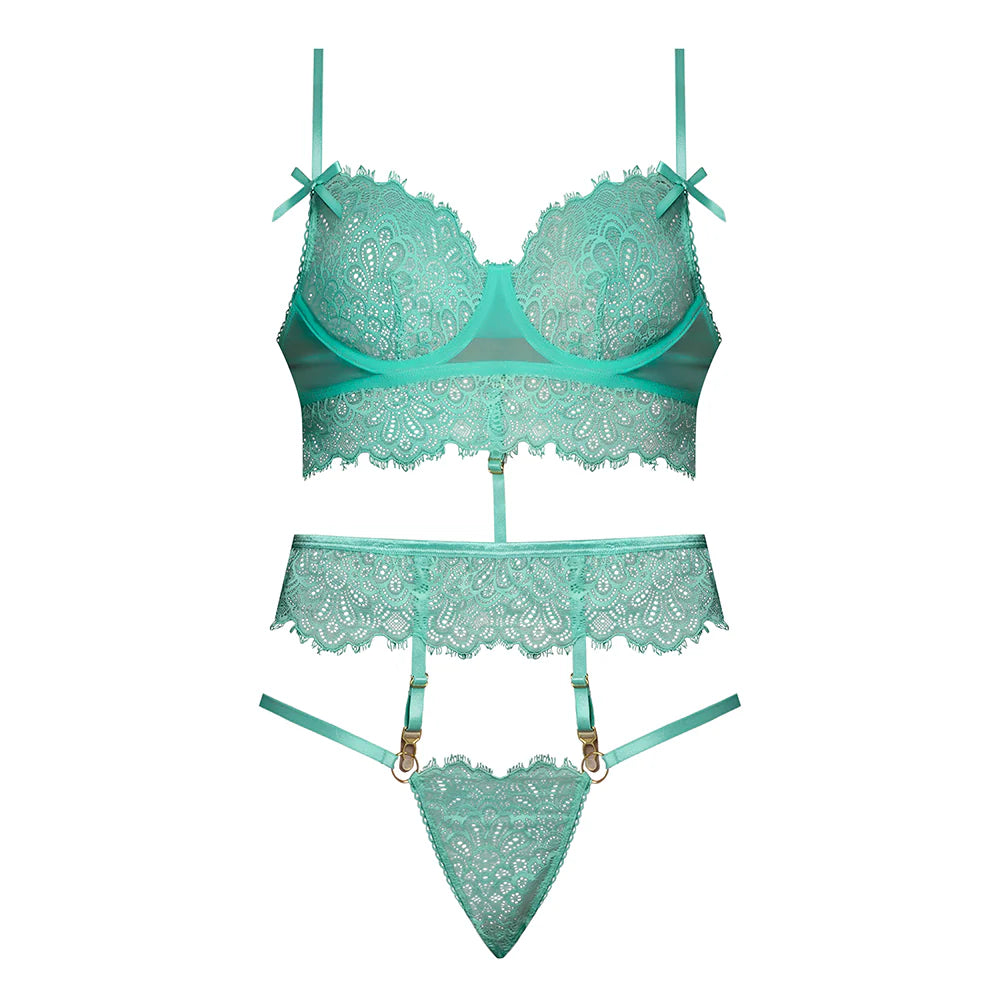 Magic Silk Caribbean Crush Demi Longline Bra & Panty with Flounce Aqua