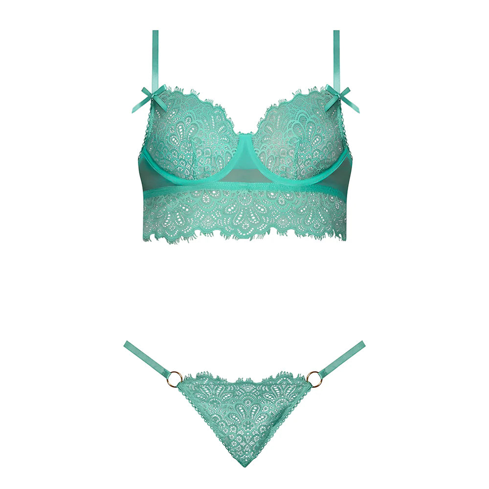 Magic Silk Caribbean Crush Demi Longline Bra & Panty with Flounce Aqua