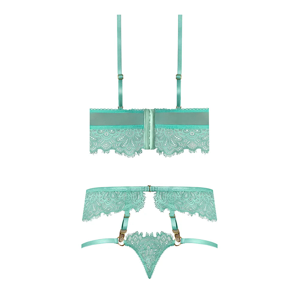 Magic Silk Caribbean Crush Demi Longline Bra & Panty with Flounce Aqua