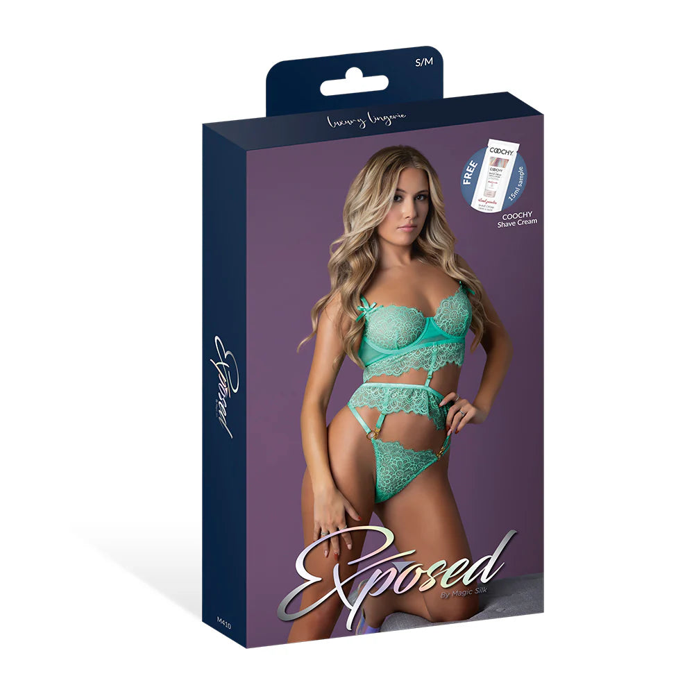 Magic Silk Caribbean Crush Demi Longline Bra & Panty with Flounce Aqua
