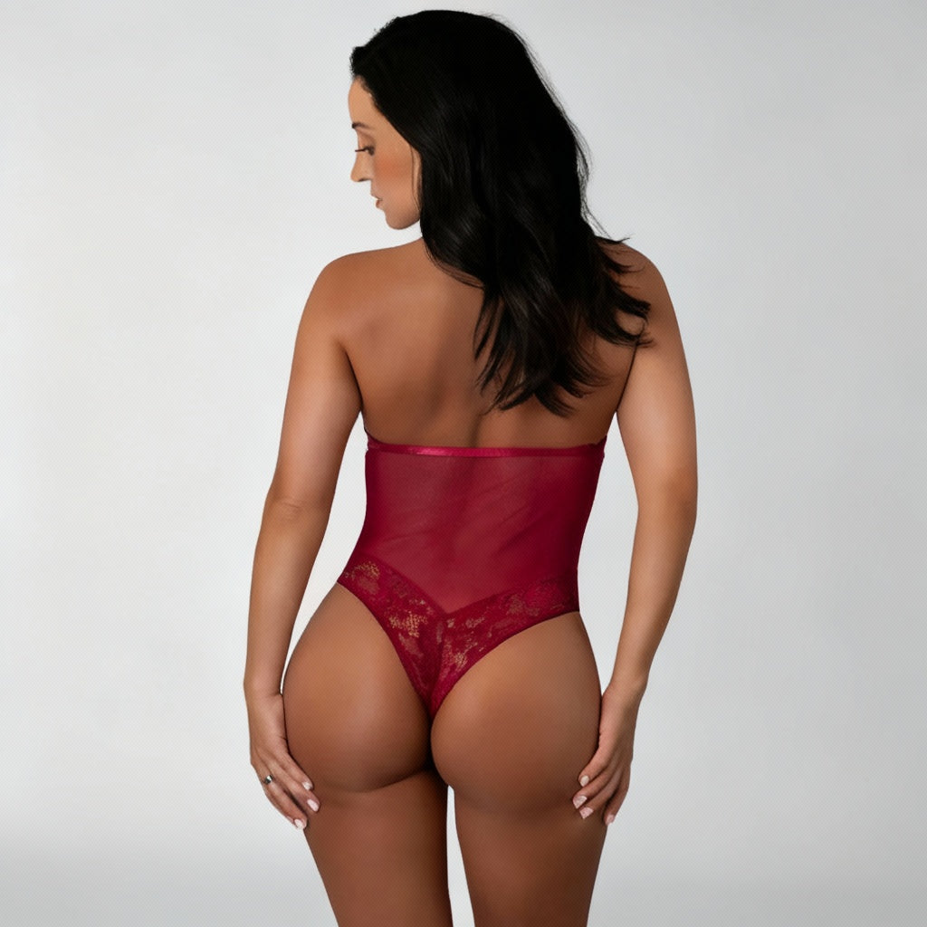 Magic Silk Black/Cherry Halter Teddy Small-Queen