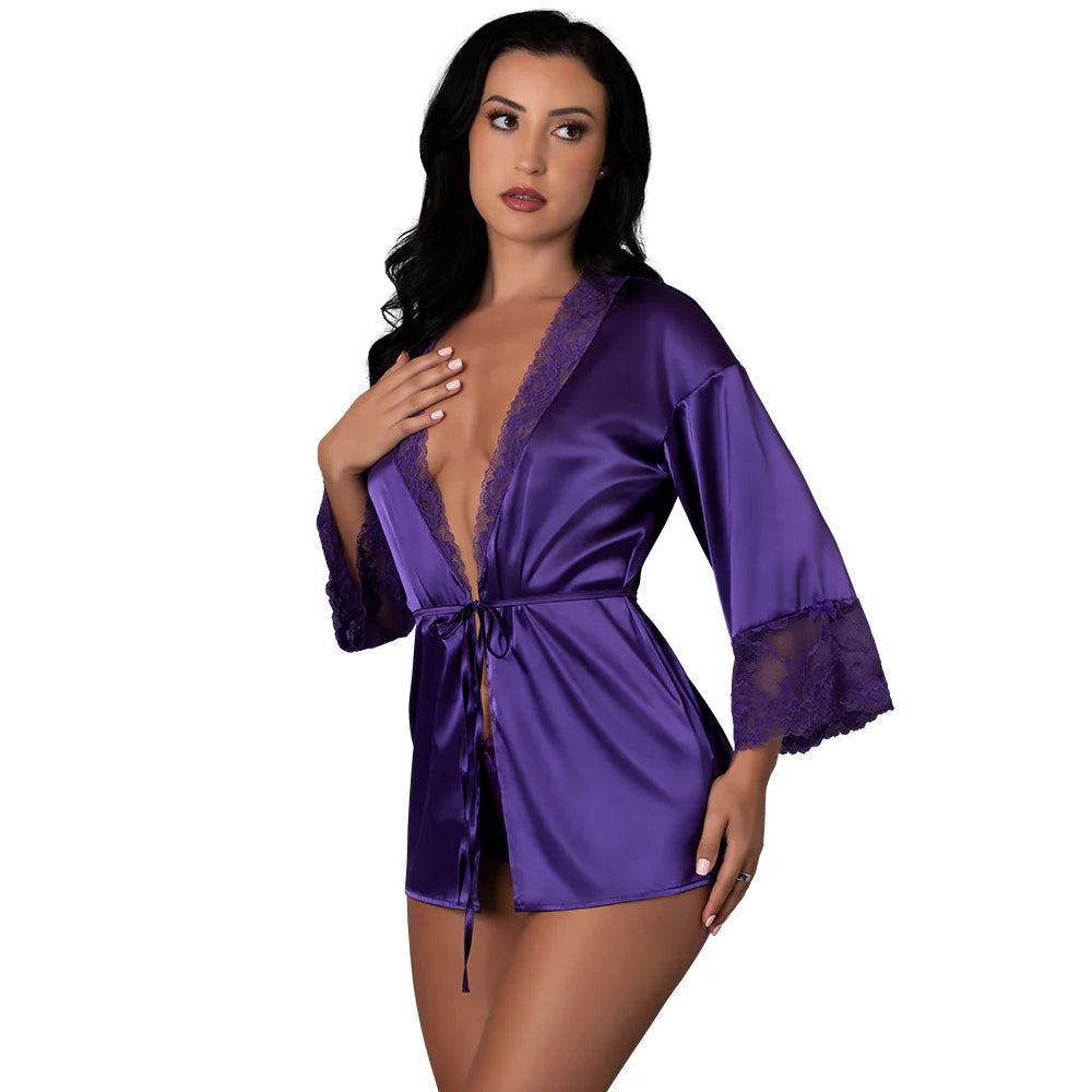 Magic Silk Satin Petals Robe Purple Small-Queen Sizes