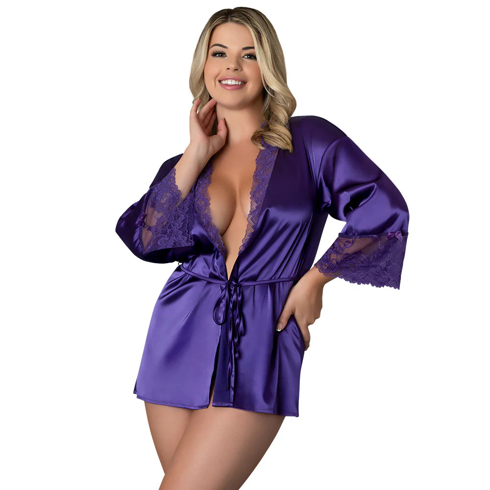 Magic Silk Satin Petals Robe Purple Small-Queen Sizes