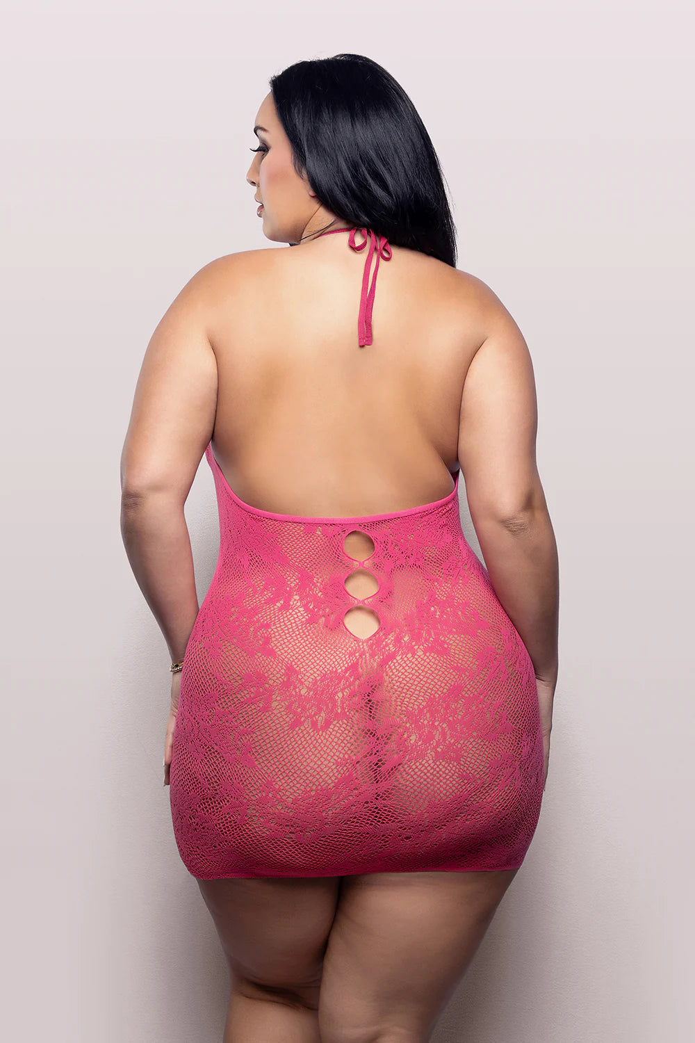 Vixen Call Me Baby, Criss-Cross Halter Tie Dress With Pearl Details, Hot Pink
