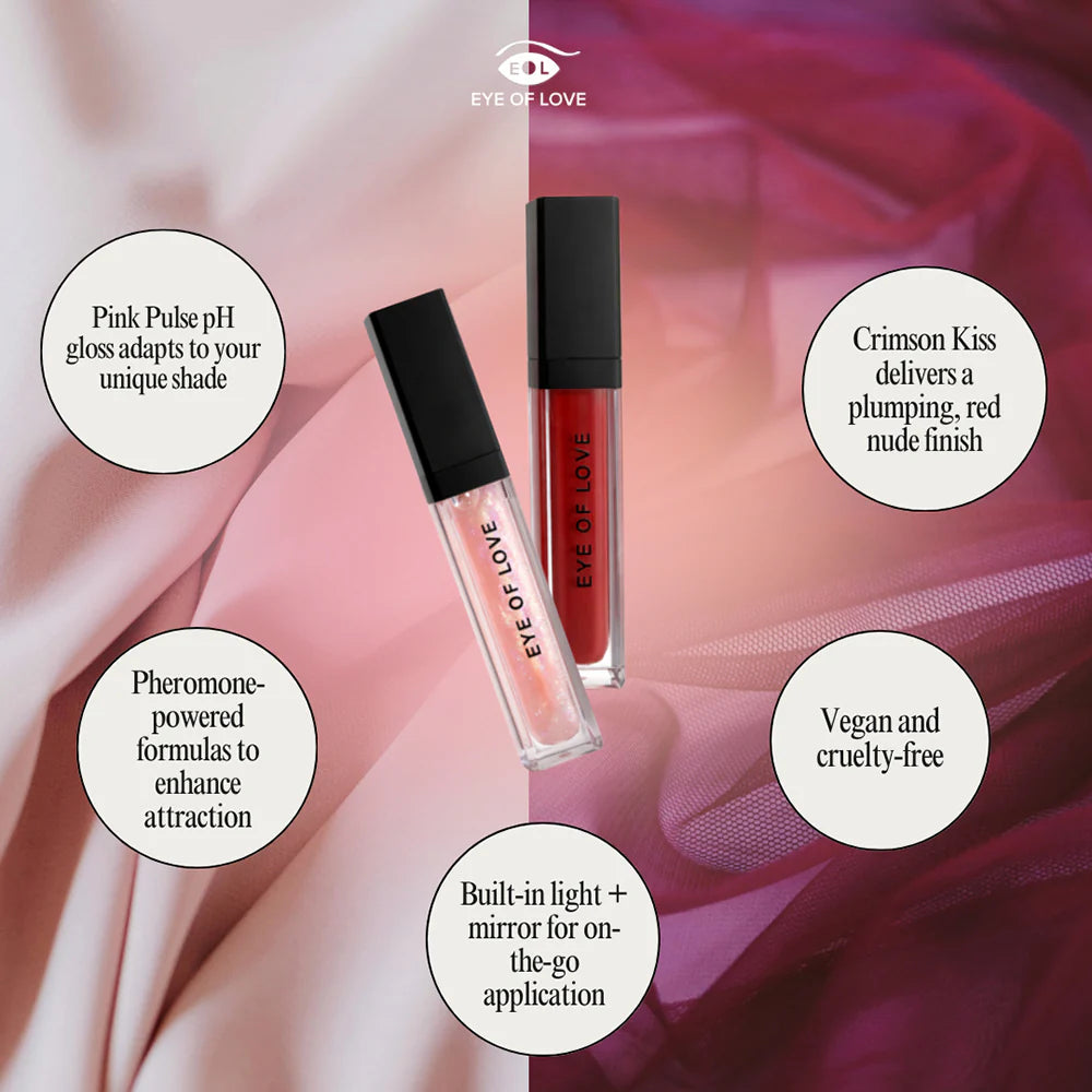 Pheromone Pumping Lip Gloss, Eye Of Love Matchmaker Attract Him, Crimson Kiss & Pink Pulse