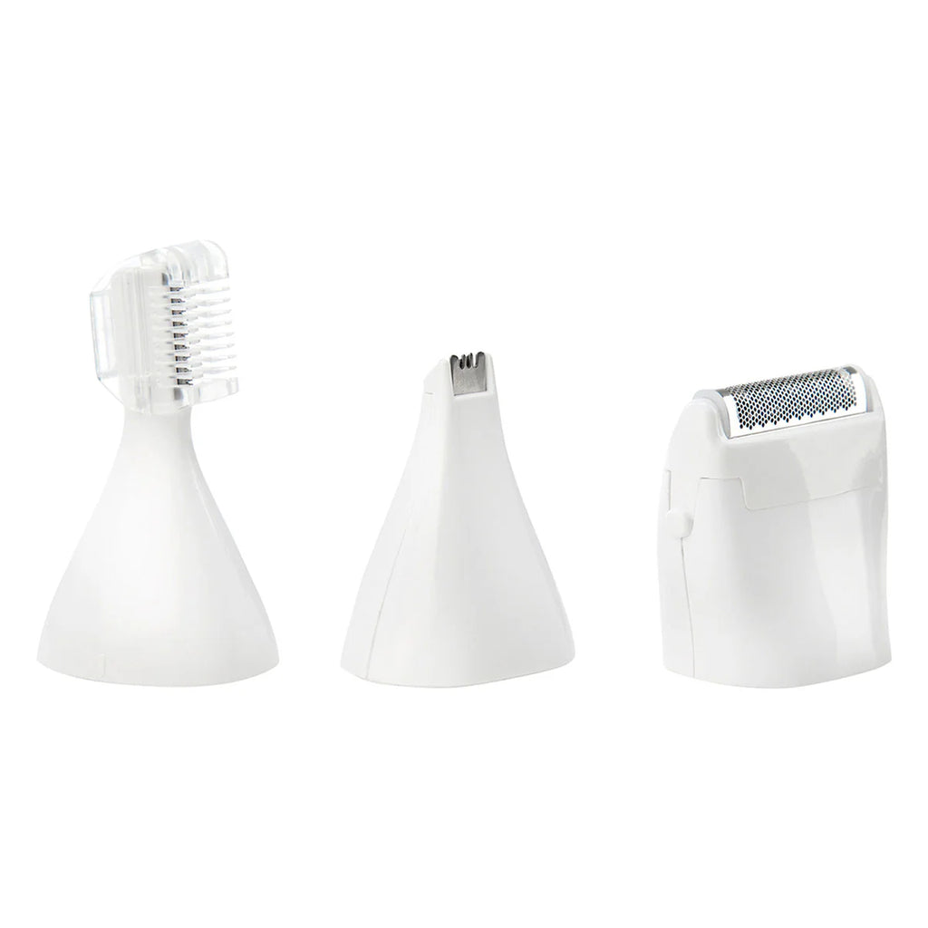 Set of three white grooming tools on a white background