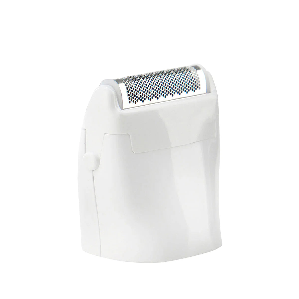 White lint remover with metallic top on a white background