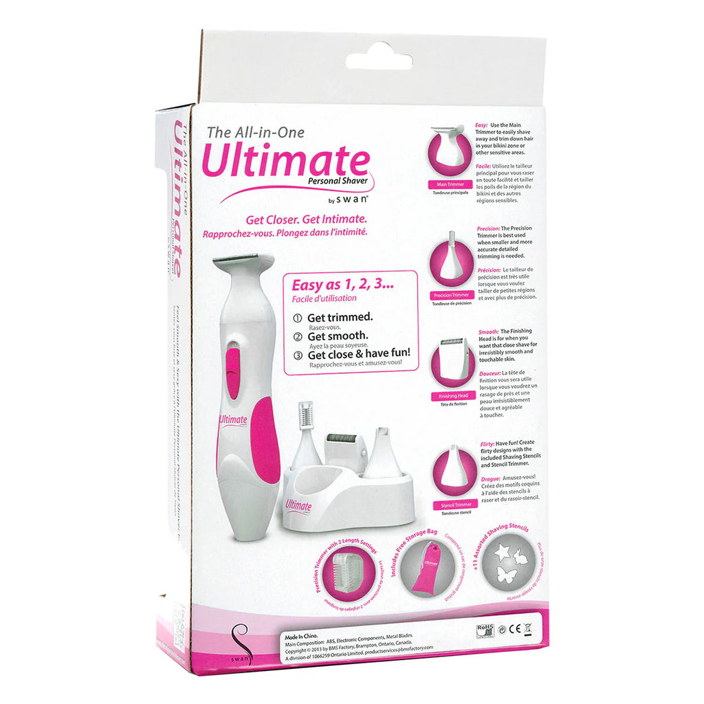 Package of 'The All-in-One Ultimate Personal Shaver' with product illustration and text on a white background