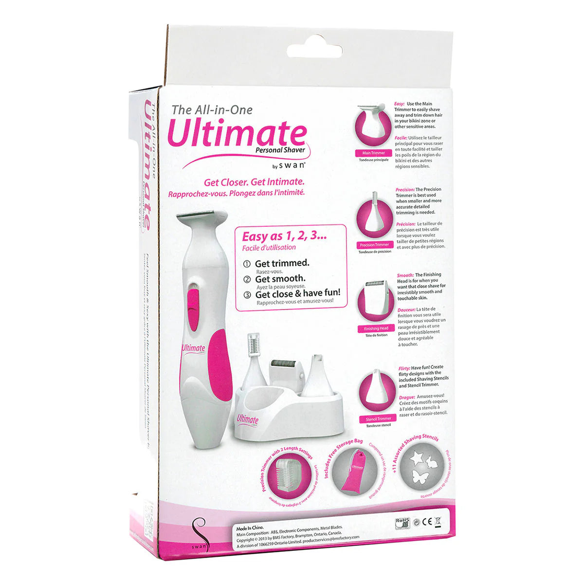 Package of 'The All-in-One Ultimate Personal Shaver' with product illustration and text on a white background