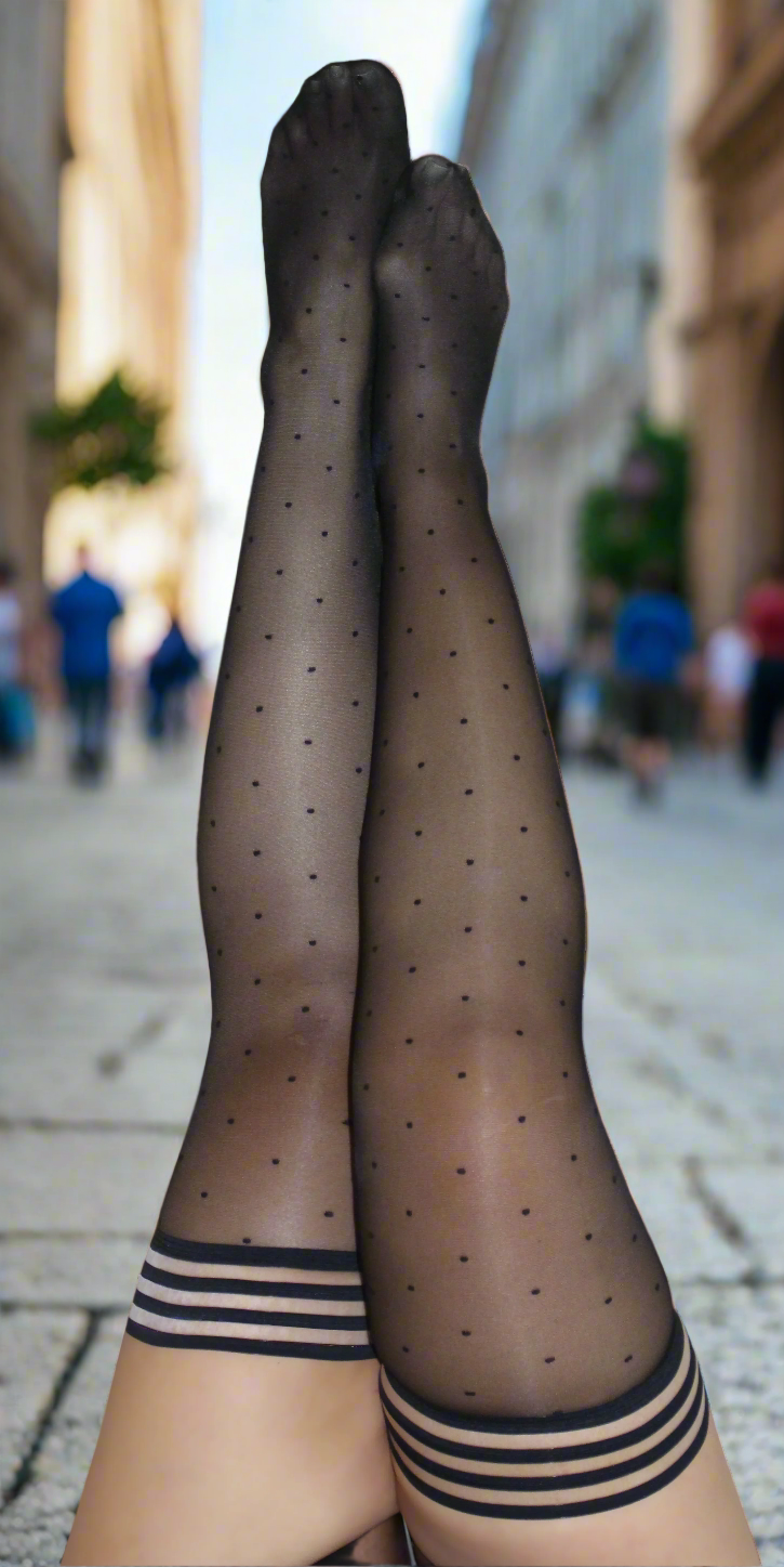 Ally: 1940s Polka Dot Flashback Thigh Highs. Petite to Plus Size
