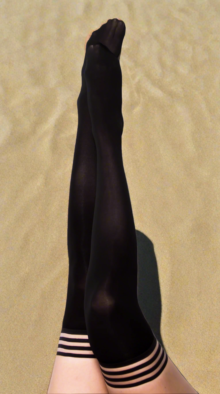 Danielle: Back in Black Thigh Highs. Petite to Plus Size