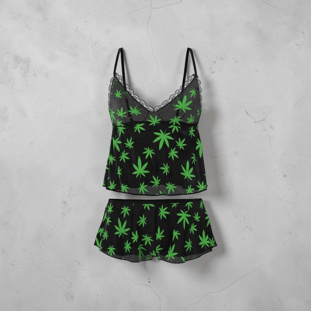 Magic Silk Hazy Dayz Cami & Short Set Pot Leaf