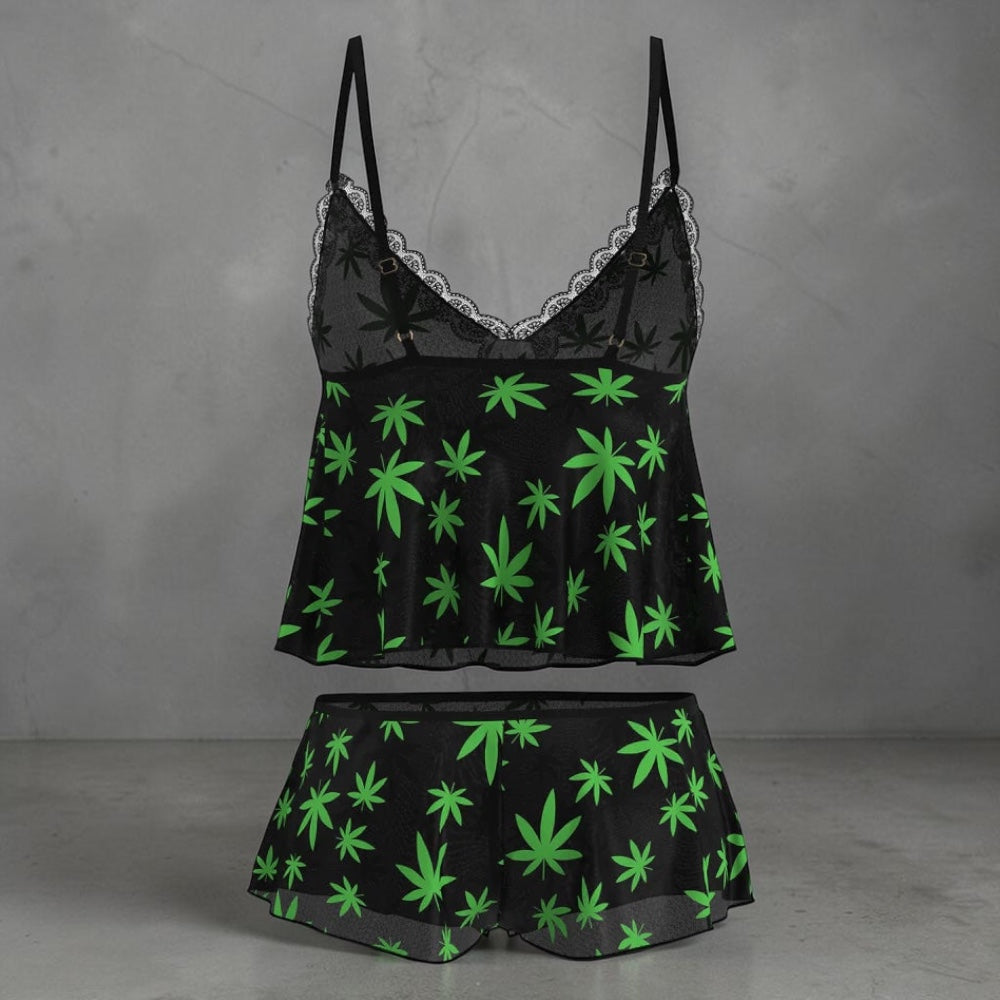 Magic Silk Hazy Dayz Cami & Short Set Pot Leaf