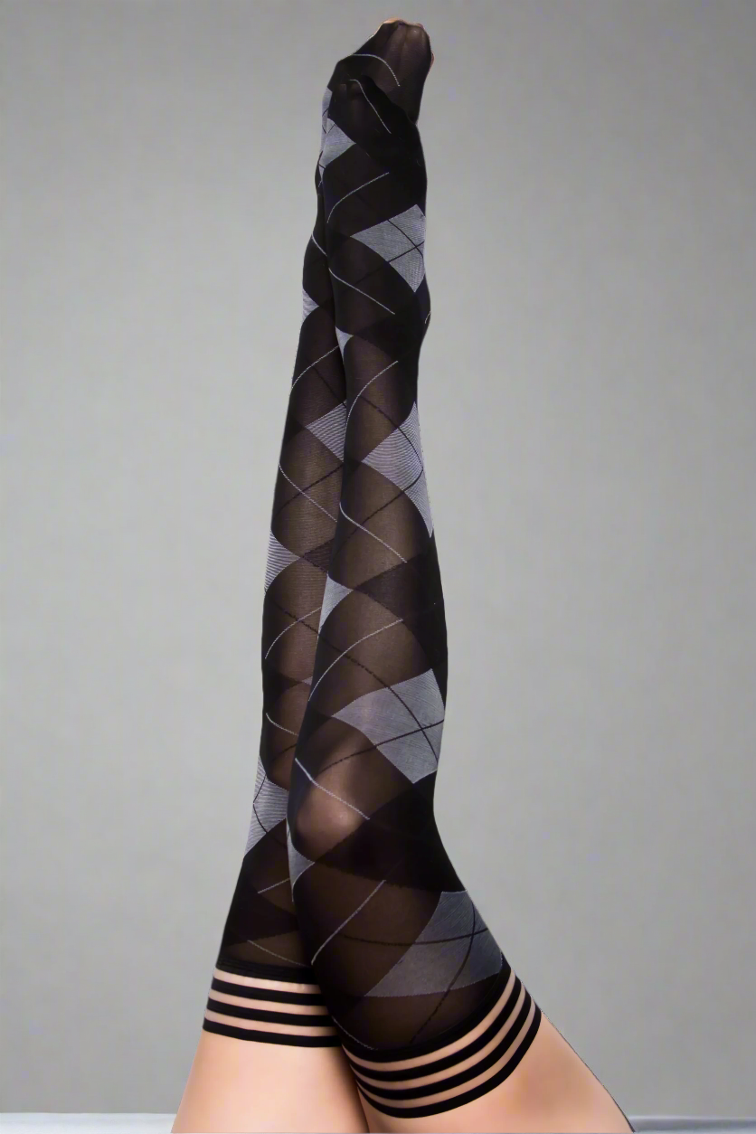 Kimmie: Not Your Grandma's Argyle Thigh Highs. Petite to Plus Size