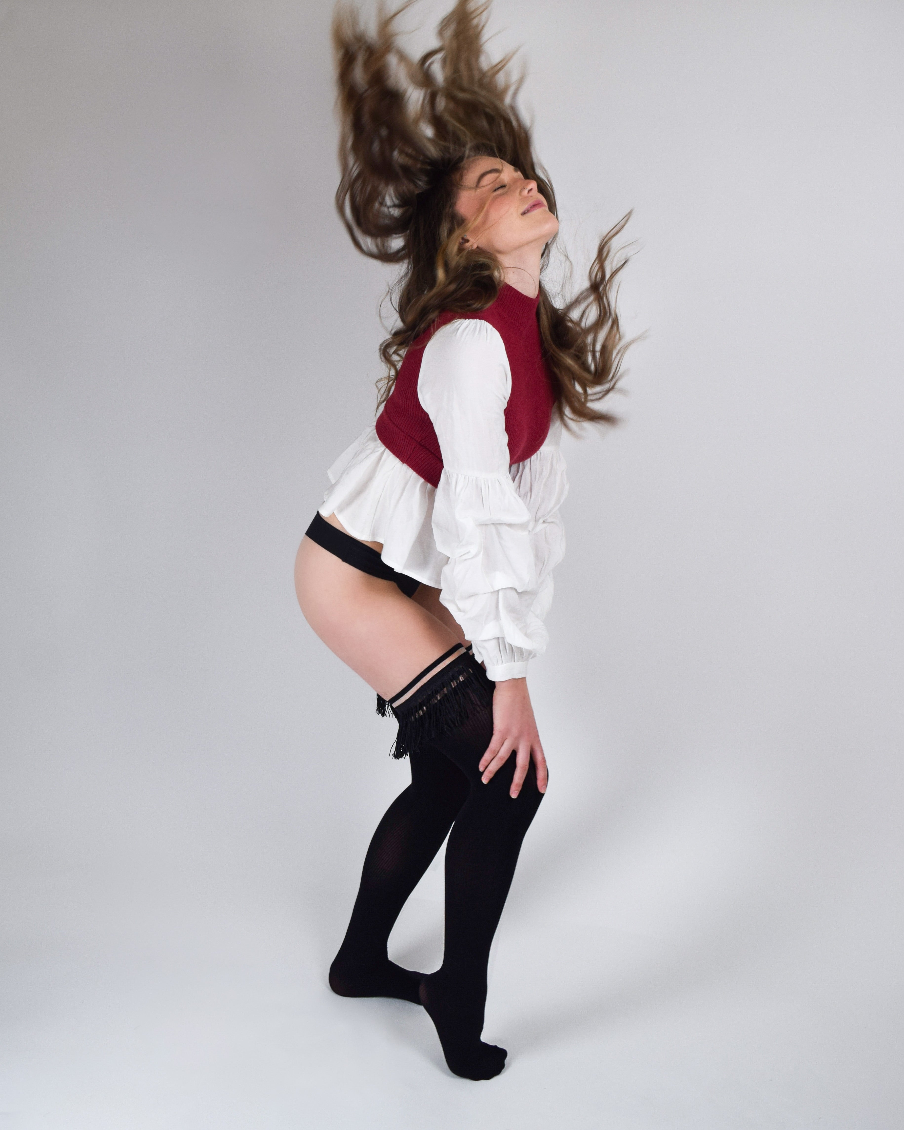 Keila: Fringe Opaque Black Thigh High