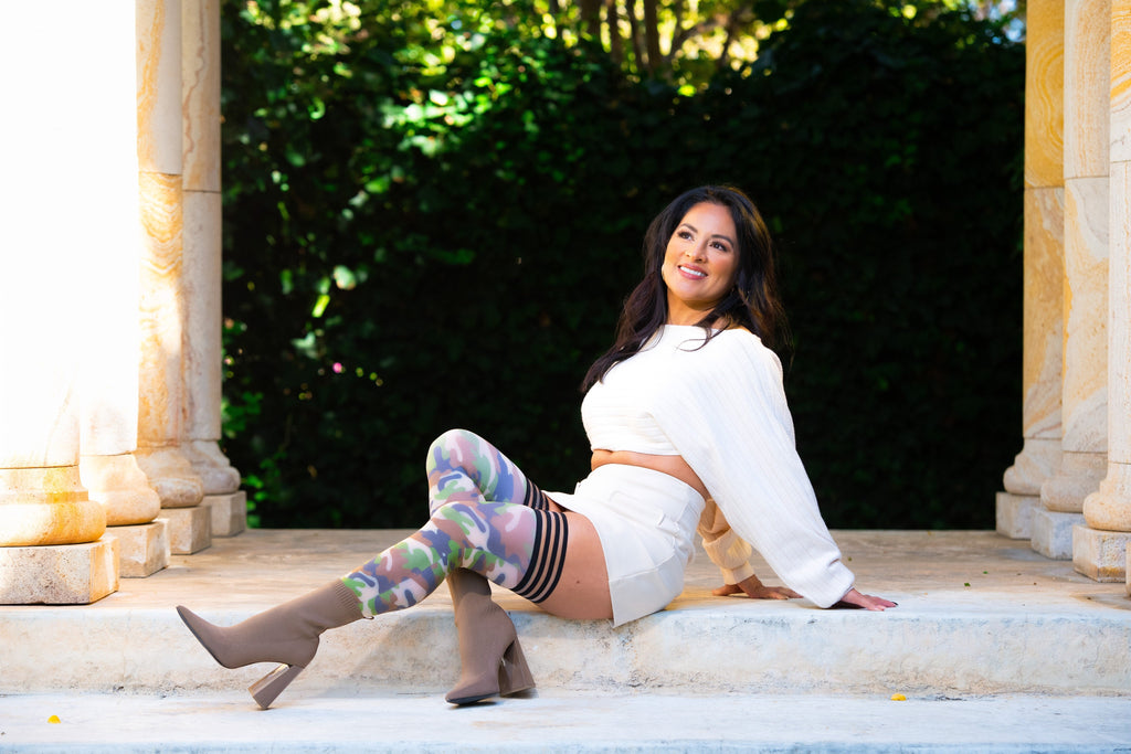 Alex: Camo Thigh Highs. Petite to Plus Size.