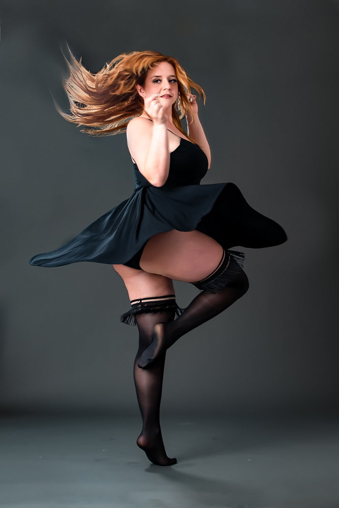 Keila: Fringe Opaque Black Thigh High