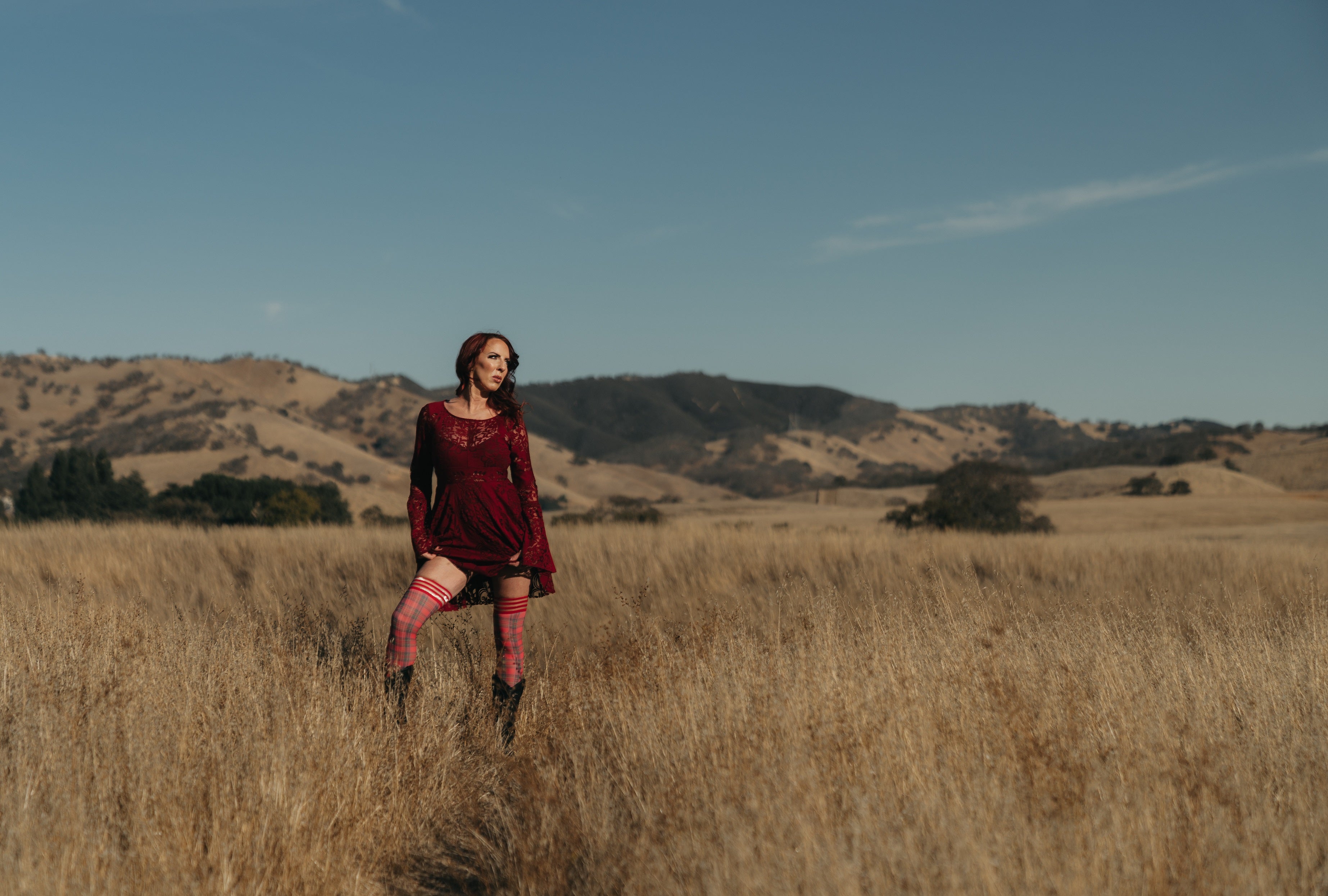 Grace: Red Plaid Thigh Highs. Petite to Plus Size